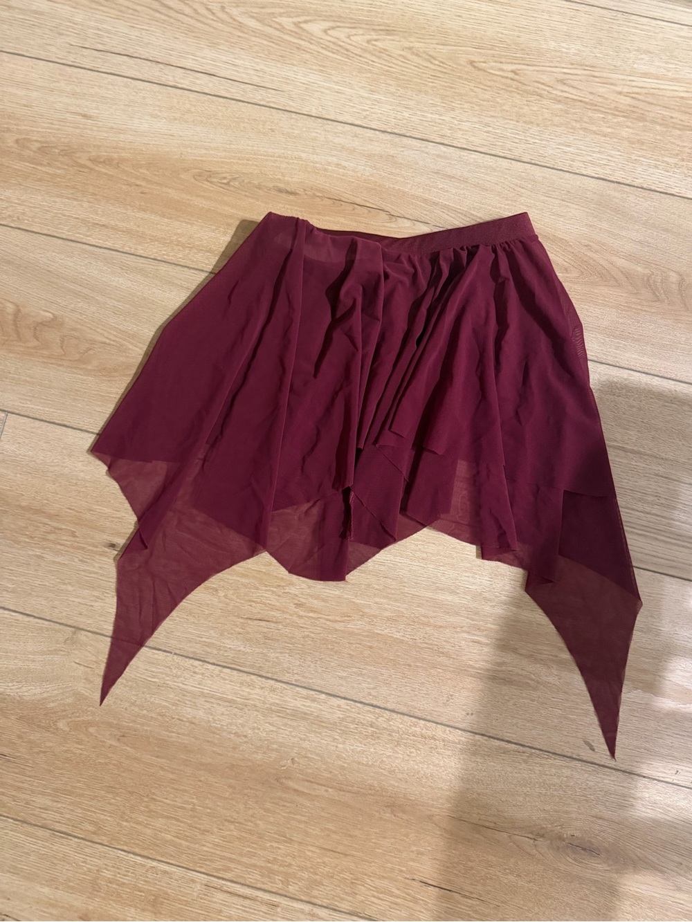 wine colored asymmetrical mesh ballet skirt